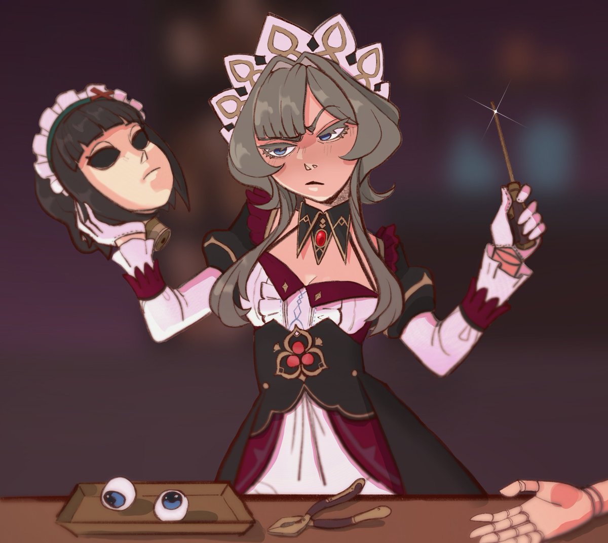 sqwidart's tweet photo. Sandy's pissed Dottore broke a Katheryn #Sandrone #GenshinImpact https://t.co/VD4JzU4hTc