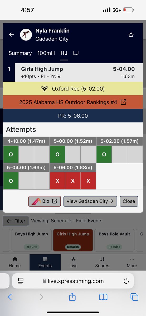 nylafranklin13_'s tweet image. 1st place in High Jump in the Oxford (King Of The East) track meet yesterday. Plus, set a New Event Record.
@On3Recruits @On3Sports @SouthernCharmSp @UnLockYourGame @GadsdenCityAth @AHSAAUpdates @_Max_Donaldson @Alabama_Varsity @HallTechSports1