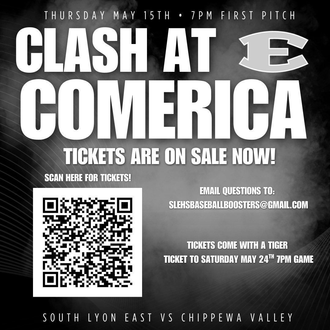South Lyon East Baseball (@beeast_baseball) on Twitter photo The Cougs are going back to Comerica Park! Check out the QR code below for tickets! Tickets are $25 a piece and include a ticket to the Tigers game on Saturday May 24th! Email slehsbaseballboosters@gmail.com with any questions! #BeEAST The Cougs are going back to Comerica Park! Check out the QR code below for tickets! Tickets are $25 a piece and include a ticket to the Tigers game on Saturday May 24th! Email slehsbaseballboosters@gmail.com with any questions! #BeEAST