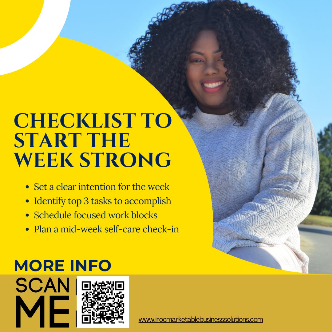 Cori_Iroc88's tweet image. Setting an intention and identifying top tasks for the week helps create focus and purpose. Scheduling focused work blocks and planning a mid-week check-in keep your productivity and energy on track.

Let’s start this week strong with intention and focus! #SundayChecklist