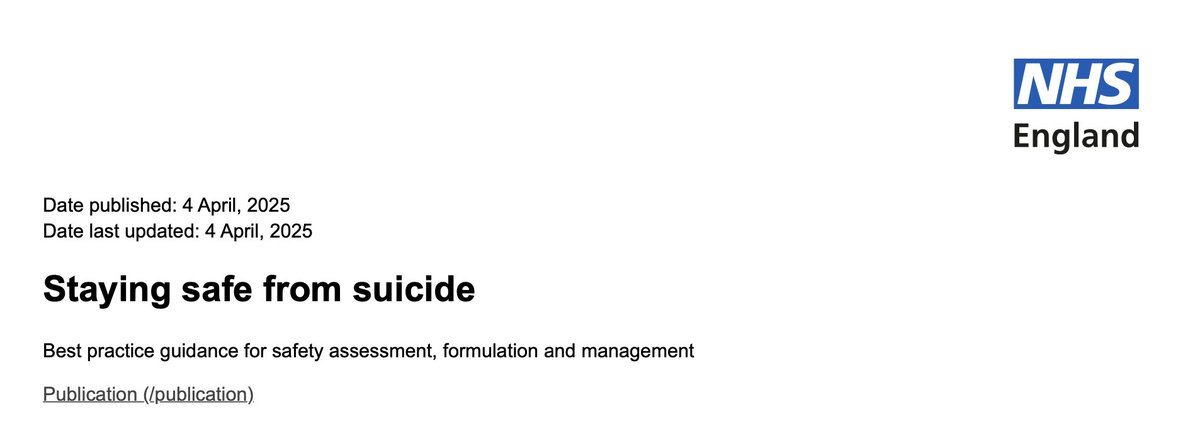 New UK suicide guidelines - Tons of lessons for US psychiatrists:  

• Risk prediction is "unreliable", "simplistic", and "flawed" -  low/high risk offers false certainty  
• Scales are "unvalidated" and have "no predictive value" - they don't work  
• Understand "each