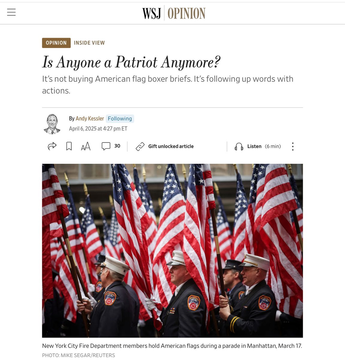 WSJ: Is Anyone A Patriot Anymore? 

“Patriotism is the last refuge of a scoundrel.” According to the author James Boswell, Samuel Johnson said this on April 7, 1775, at the Literary Club in London. It’s been one of the most misunderstood lines for 250 years.