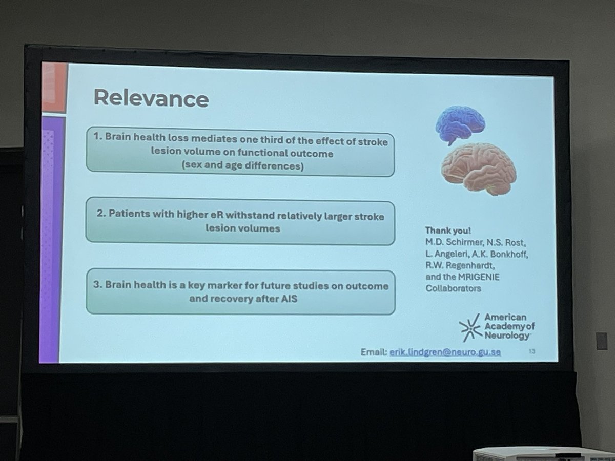Robert Regenhardt, MD, PhD (@rwregen) on Twitter photo Excellent talk by @lindgren_erik_ on how brain health mediates the effect of acute infarct volume on outcome after stroke! @shirmermd <a href="/annabonkhoff/">Anna Bonkhoff, MD</a> @nsanar @aanmember #AANAM Excellent talk by @lindgren_erik_ on how brain health mediates the effect of acute infarct volume on outcome after stroke! @shirmermd <a href="/annabonkhoff/">Anna Bonkhoff, MD</a> @nsanar @aanmember #AANAM
