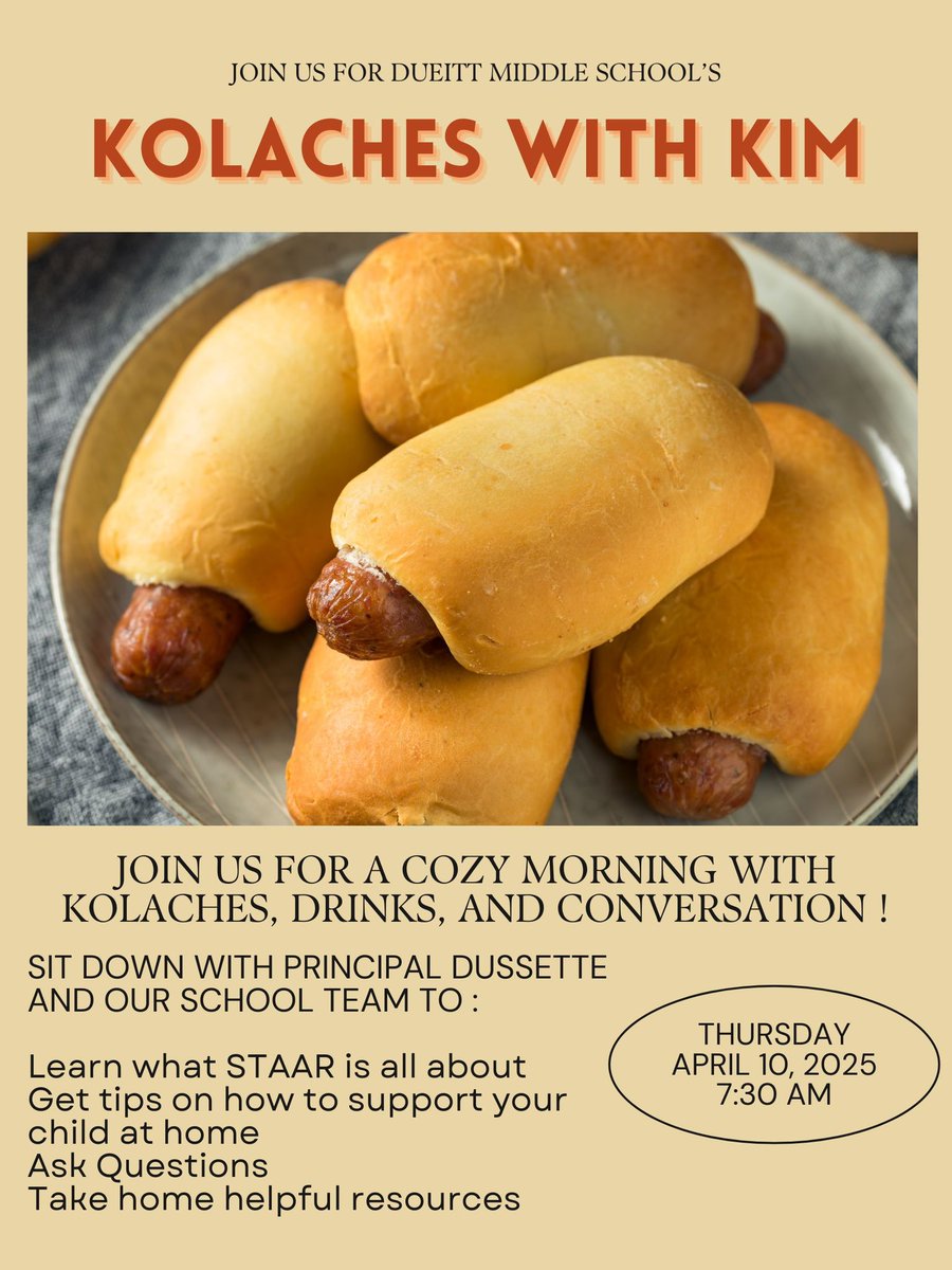 Dueitt Middle School (@dueitteagles) on Twitter photo Kolaches With Kim this week 4/10/25! Come write ✍️ your child an encouraging note for STAAR to be delivered the morning of the test. “Masters” ⛳️ Class with Principal Kim <a href="/KDussette/">Kimberly Dussette</a> for STAAR Success! <a href="/NirmolLim/">Nirmol Lim</a> <a href="/SpringISD_Super/">Dr. Lupita Hinojosa</a> Kolaches With Kim this week 4/10/25! Come write ✍️ your child an encouraging note for STAAR to be delivered the morning of the test. “Masters” ⛳️ Class with Principal Kim <a href="/KDussette/">Kimberly Dussette</a> for STAAR Success! <a href="/NirmolLim/">Nirmol Lim</a> <a href="/SpringISD_Super/">Dr. Lupita Hinojosa</a>