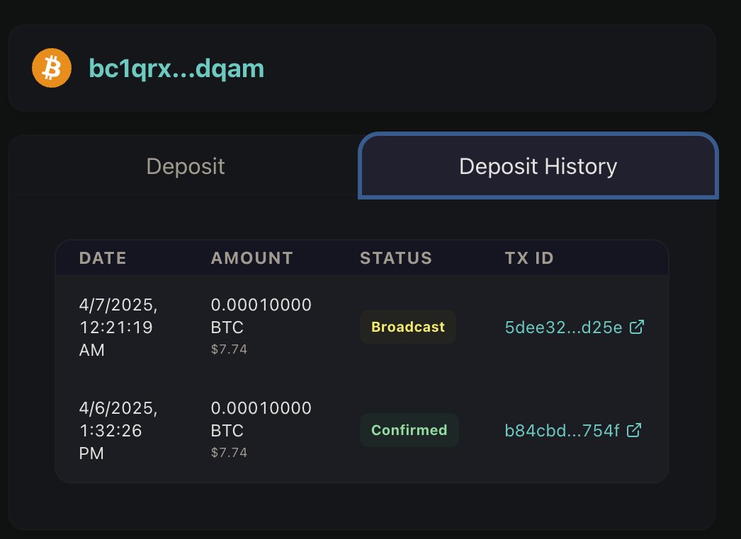 BTC Styx (@btc_styx) on Twitter photo The most user friendly way to deposit Bitcoin in your Dapp. Just 1 Bitcoin transaction. Just 1 Bitcoin Block. And voila!
Users see their Bitcoin deposit credit their accounts in their Dapp. No more 6 block waiting!
Dapp Founders, Dm for a demo! The most user friendly way to deposit Bitcoin in your Dapp. Just 1 Bitcoin transaction. Just 1 Bitcoin Block. And voila!
Users see their Bitcoin deposit credit their accounts in their Dapp. No more 6 block waiting!
Dapp Founders, Dm for a demo!