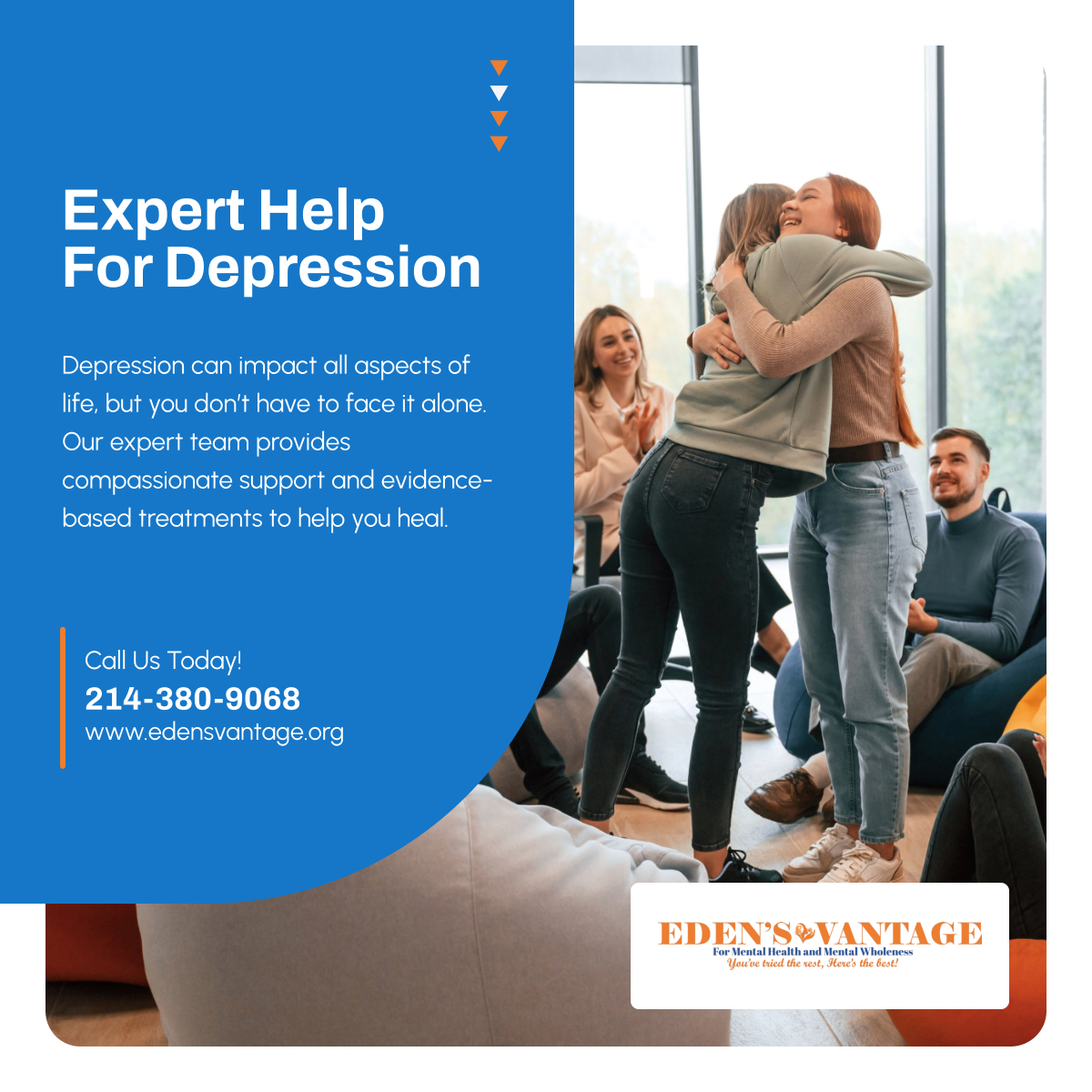 EdensVantage's tweet photo. Depression doesn’t define you. Let us help you find hope and healing with personalized, professional care. Contact us today! 

#BehavioralHealthCare #ForneyTX #MentalHealthSupport https://t.co/djsFuj7PeY