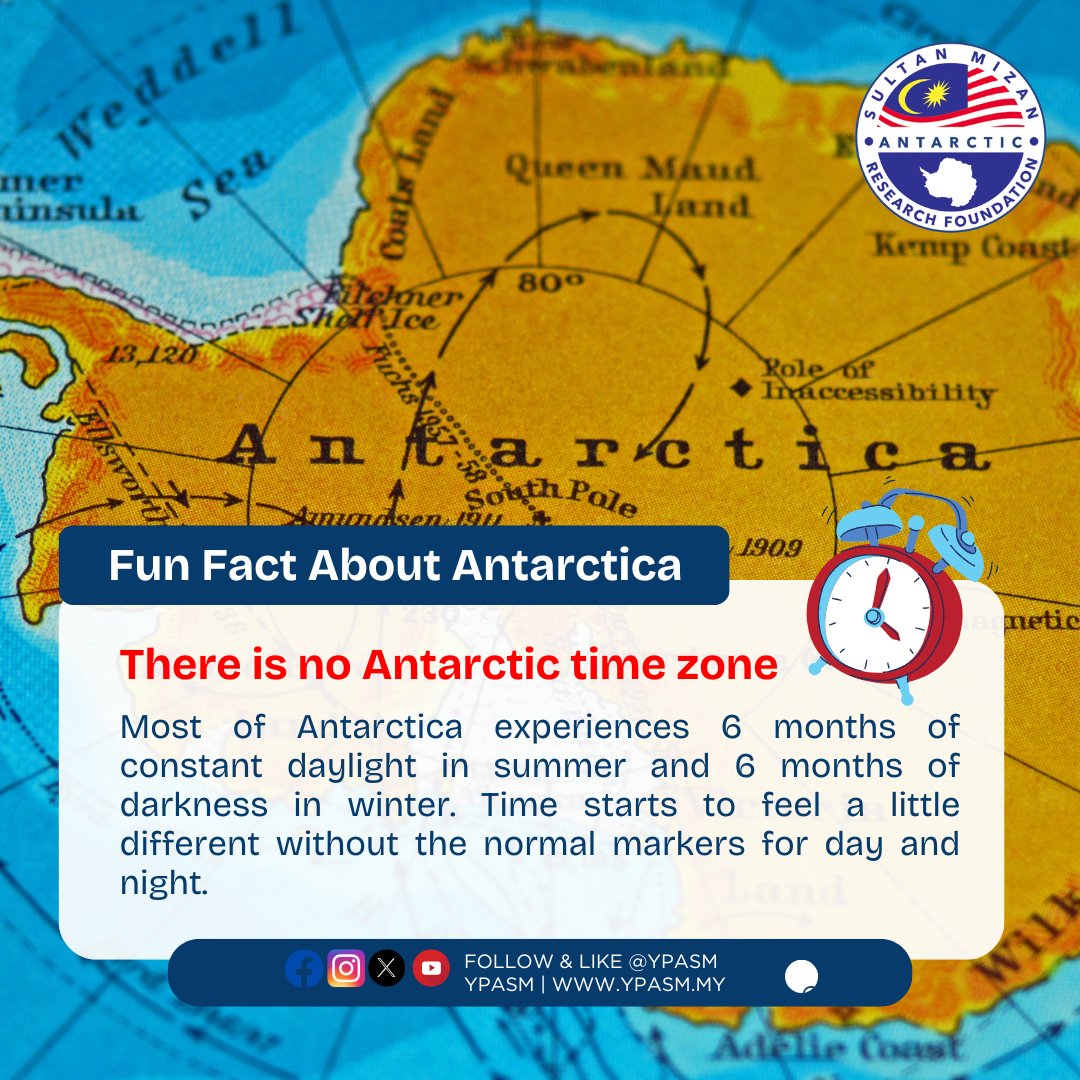 There is no official time zone in Antarctica! 🕰️

It's just one of the many unique and fascinating aspects of this icy continent! 🧊

@auroraexpeditionscom

#Antarctica #Science #TimeZones #Research #FunFact