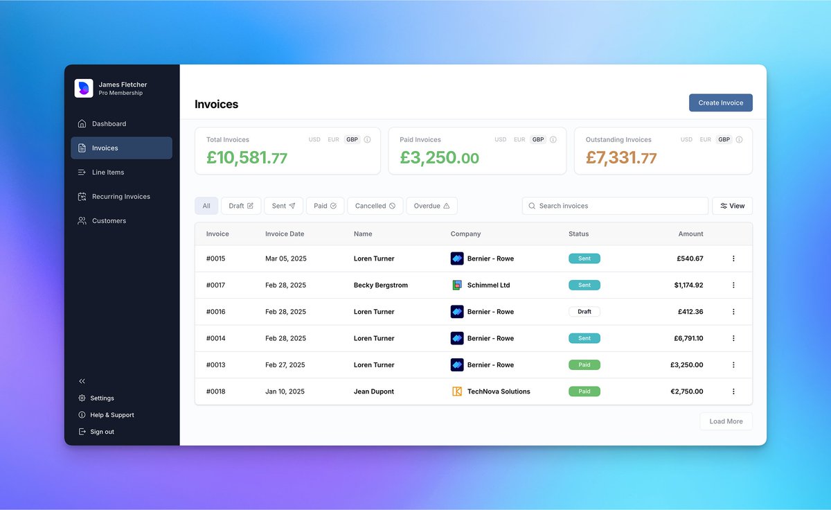 helloinvoiceco's tweet photo. 🎉 Hello Invoice is officially LIVE — meet the lightweight-yet-powerful invoicing platform built for freelancers.

Tired of wasting hours invoicing, chasing payments, and doing admin to get paid? Same. So we built something better.

Try it free: https://t.co/QA589VFDIX https://t.co/h0cRn0utos