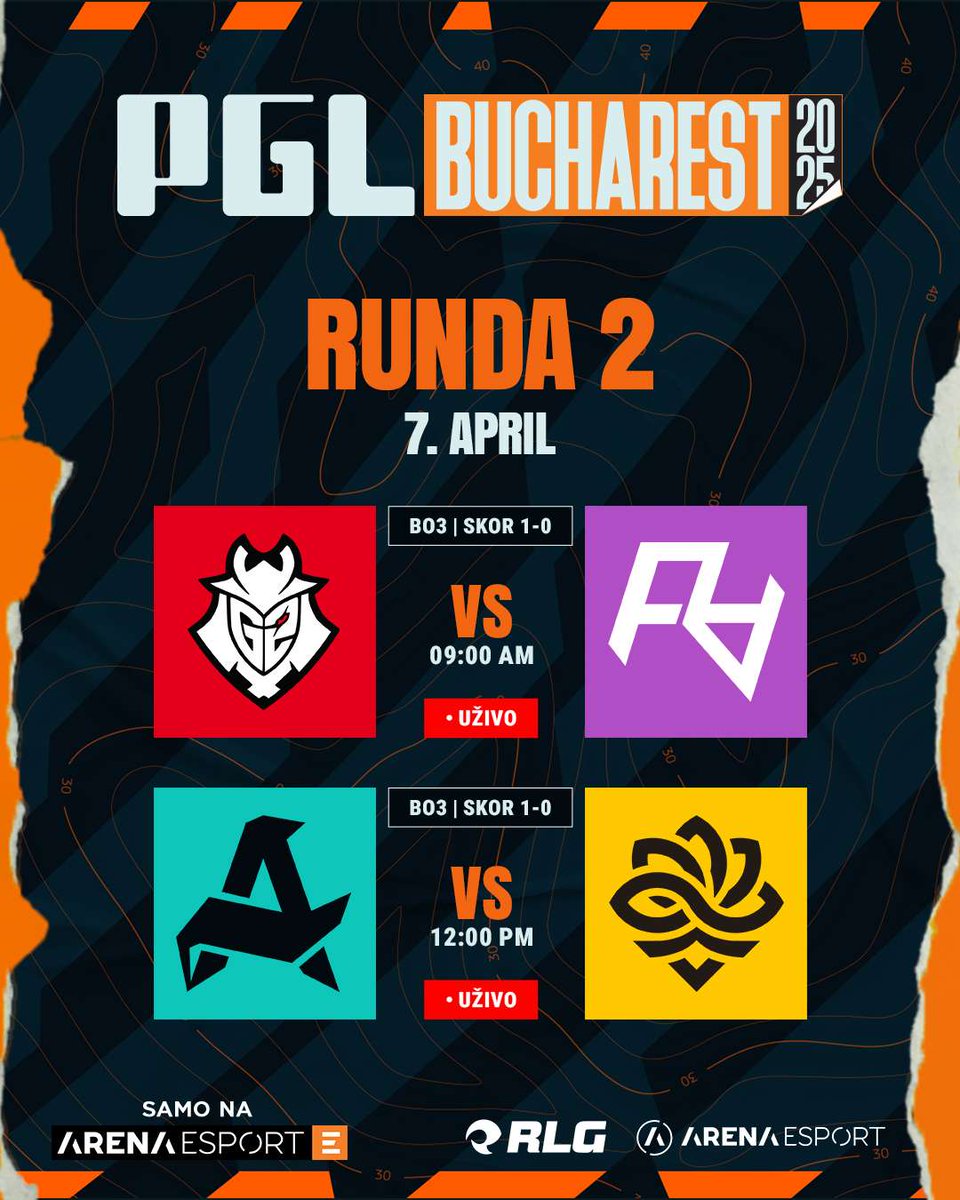 tvarenaesport's tweet photo. Pratite drugi dan #PGLBucharest🇷🇴, samo na #TVArenaEsport kanalima! Raspored za danas:
🔸 #G2 🇪🇺 vs. #RareAtom 🇨🇳
🔸 #Aurora 🇹🇷 vs. #Legacy 🇧🇷
#PGL x #RLG | #cs #cs2 #counterstrike #counterstrike2 #arenaesport #arena #balkan #gaming #esports #esport #relogmedia https://t.co/4oWzUNO0rB