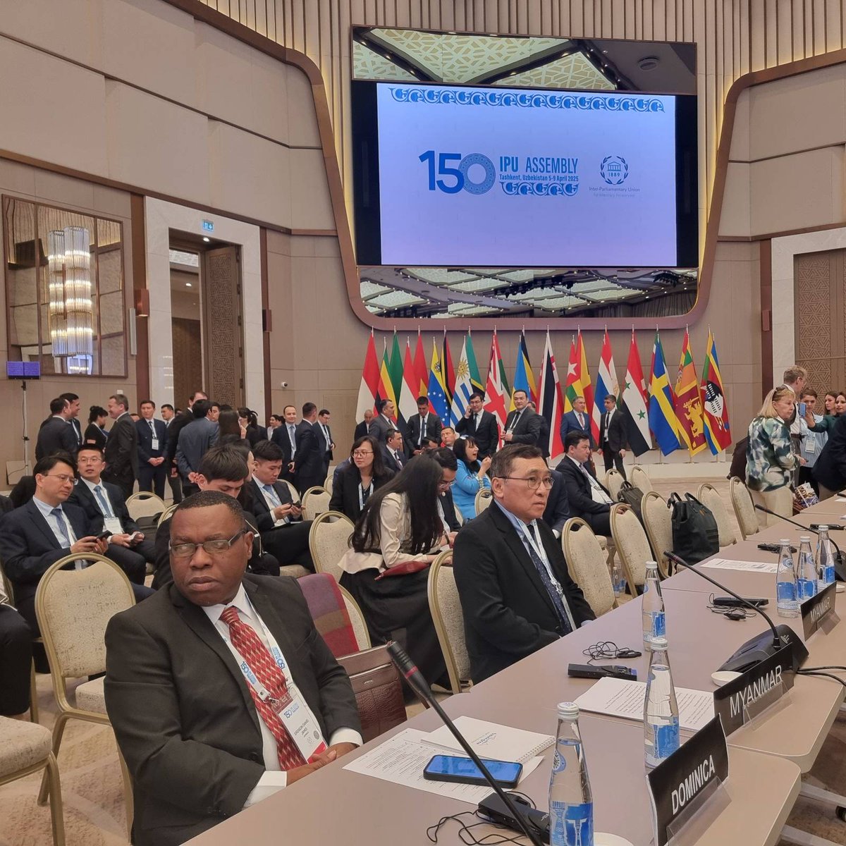 CrphMyanmar's tweet photo. Myanmar delegation is participating in Day-3 activities of the global parliamentary forum #IPU250 in #Uzbekistan. 

During these days, Myanmar's MPs are trying to promote the situation on the recent #MyanmarEarthquake and working hard for relief and recovery aid from international. 

Follow us more updates.