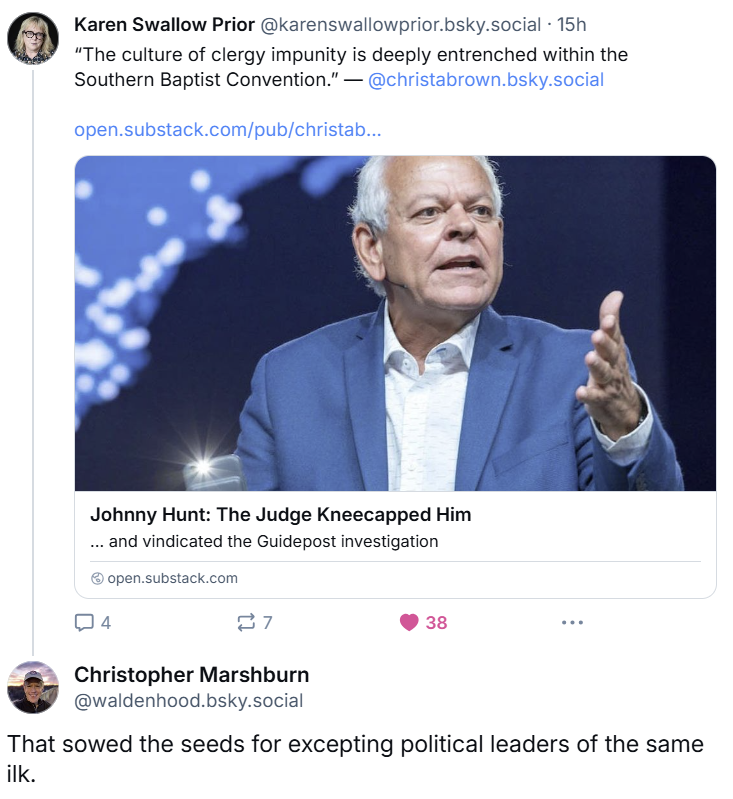 ChristaBrown777's tweet photo. Southern Baptists &amp; other white evangelicals are long accustomed to religious leaders acting with impunity. They've normalized it &amp; even sacralized it, saying they're men anointed by God. This "sowed the seeds for accepting political leaders of the same ilk." #ThisistheSBC https://t.co/sIm7y3lUYP
