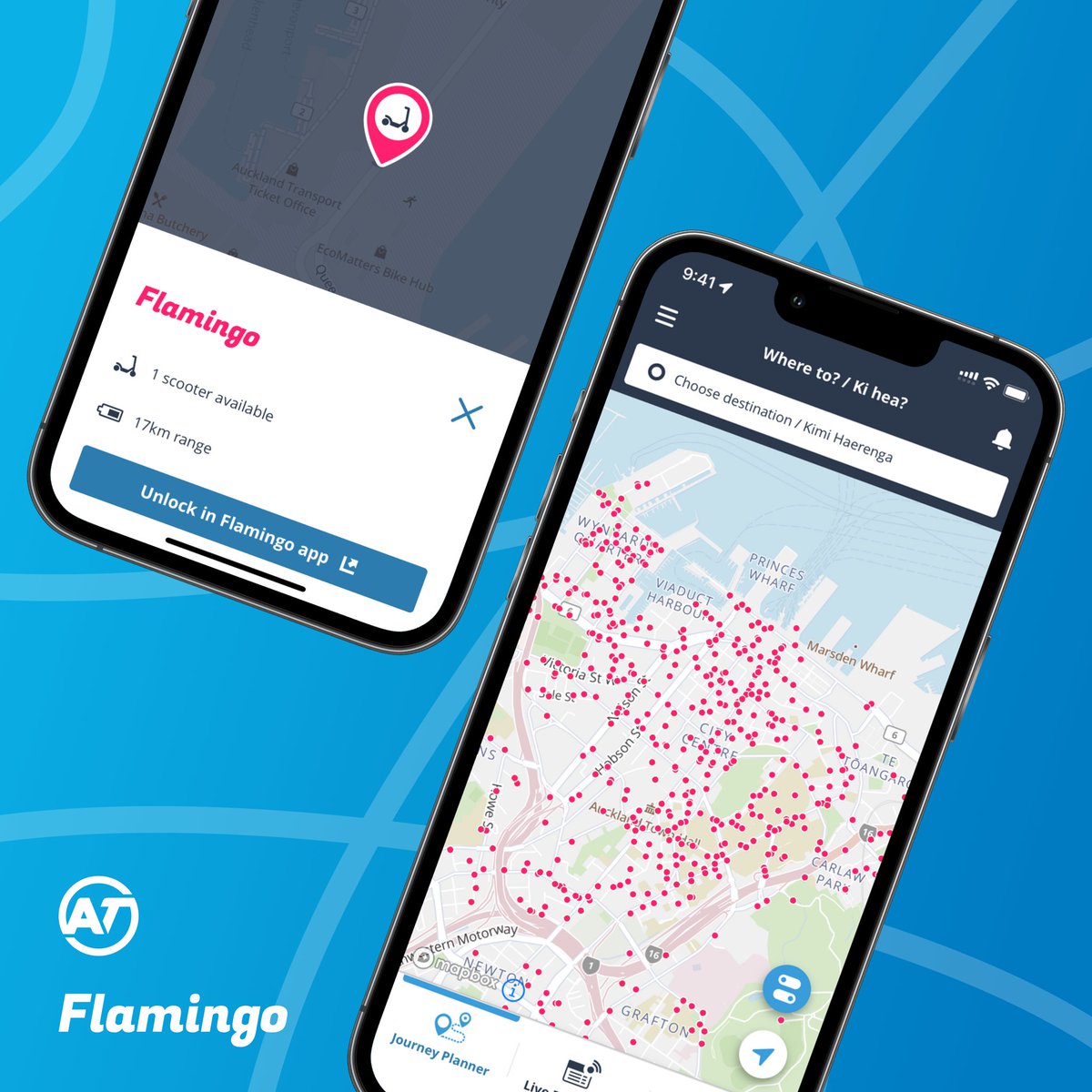 Planning your journey around Auckland just got easier! You can now find Flamingo scooters in the <a href="/AklTransport/">Auckland Transport</a>  Mobile app. 🛴 To see Flamingo's in the AT Mobile app, go to the "Journey Planner" or "Live Departures" tab, tap the filters button and turn on "Shared Scooters".