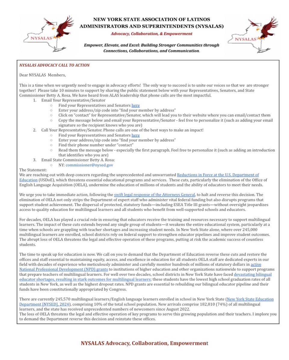 As an organization, NYSALAS has a commitment to ADVOCACY for our multilingual and Latino communities. The time is NOW! Let your voice be heard 🗣️ #Empower #Elevate #Excel #NYSALAS2025