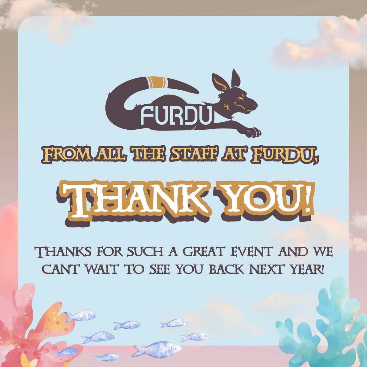 A huge thank you to everyone who made #FurDU2025 such an unforgettable event! 🦊✨
We had an amazing time and can’t wait to see you all again next year. We’re already diving into plans for something wet and wild. Stay tuned-things are about to get sea-riously fun! 🌊💙 #FurDU2026