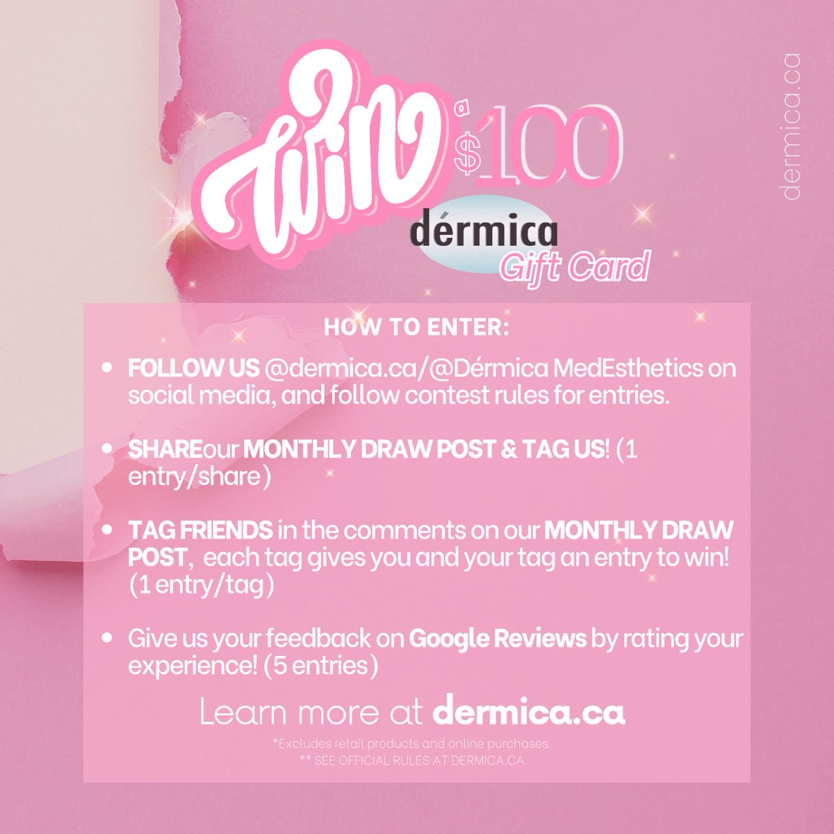 Our contest starts now! Win a $100 Dérmica spa gift card!

NOTE** Comment on this X post to enter the draw on MAY 3, 2025.

🔗 dermica.ca/win-spa-gift-c…

#spagiftcard #entertowin #spaday #giftcard #edmonton #dermica #yeg #whyteave #spa #oldstrathcona #facial #skincare #spatreatment