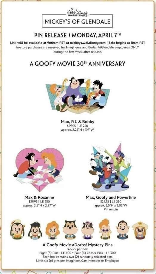 DisneyPinsBlog's tweet photo. A Goofy Movie 30th Anniversary WDI pin releases tomorrow at Mickey’s of Glendale. https://t.co/mkUj3vs41j https://t.co/IAd3uqzXRJ
