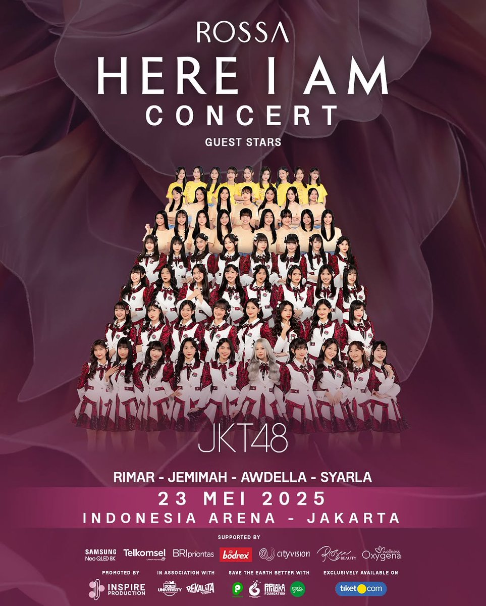 ENL48_OFFICIAL's tweet photo. [UPDATE]

Rossa akan menggelar konser tunggal "Here I Am" di Indonesia Arena, Jakarta, pada 23 Mei 2025, dengan JKT48 sebagai salah satu bintang tamu.

Info:

- Tanggal: 23 Mei 2025
- Waktu: 19.00-23.00
- Lokasi: Indonesia Arena, GBK, Jakarta
- Harga Tiket: Mulai dari Rp 417.500 https://t.co/SR9676Avml