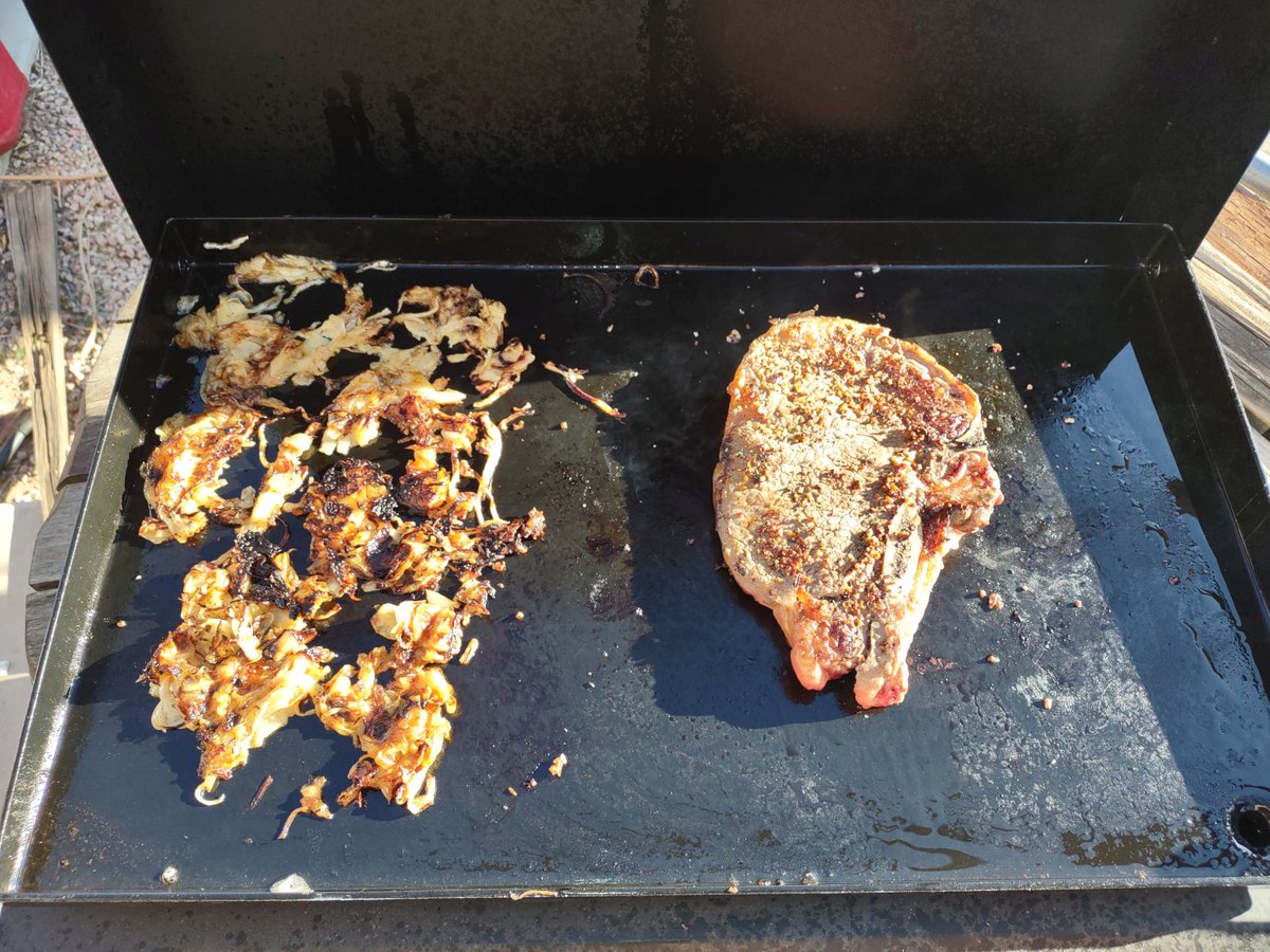 2nd test run of the propane griddle. Onions and steak