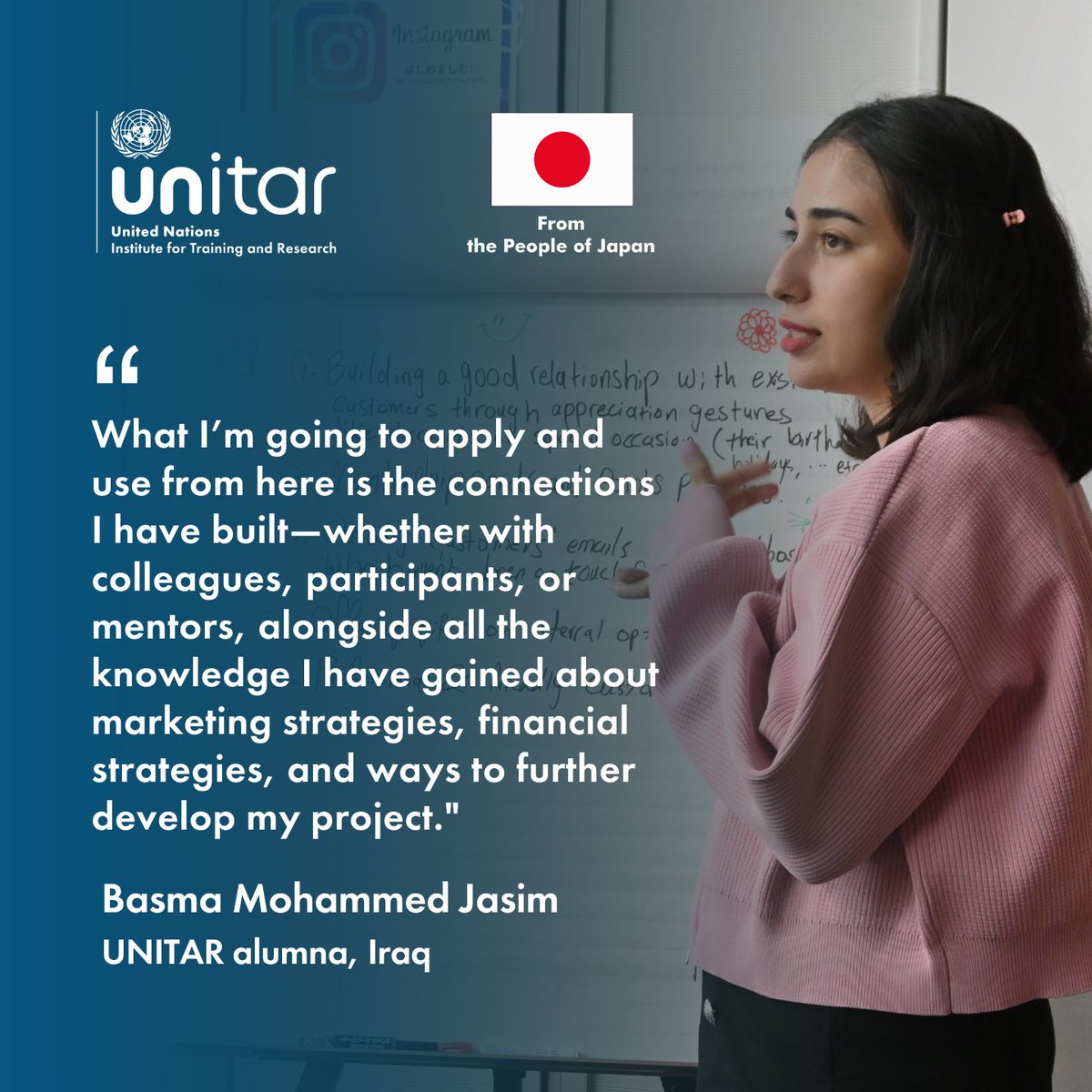 7 April is #WorldHealthDay💚

Basma Mohammed Jasim, an Iraqi alumna of UNITAR's Japan-funded training programme, aims to improve the healthcare access in Iraq through a telehealth platform for vulnerable communities. 

🔗 Read more: unitar.org/about/news-sto…