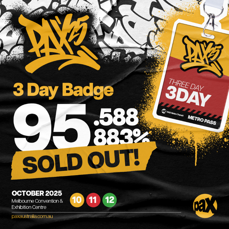 PAXAus's tweet photo. You know we only bring out the funky decimal points when things get serious! 3-Day Badge is now 95.88883% SOLD OUT! This could be your last chance. Book now: https://t.co/QUdGz6exFe