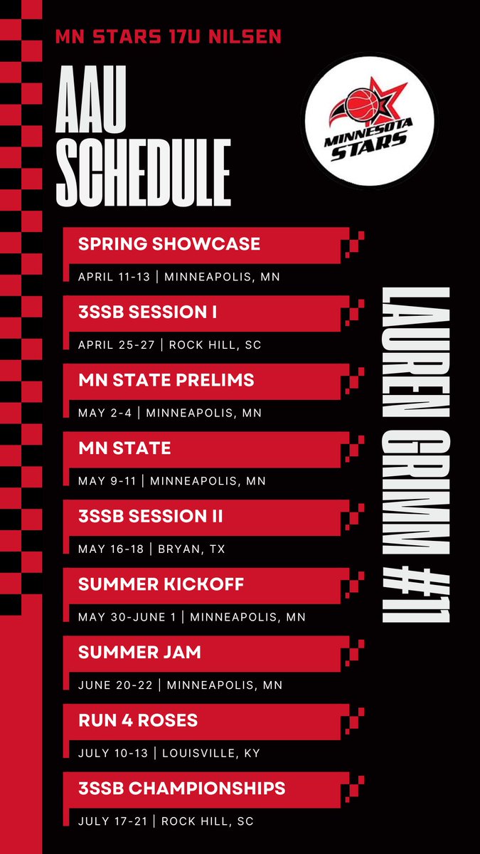 Lauren Grimm (@laurengrimm103) on Twitter photo AAU schedule - So excited to be playing with <a href="/MNStarsfam/">MN Stars Nilsen - AAU Girls’ Basketball</a> this season! AAU schedule - So excited to be playing with <a href="/MNStarsfam/">MN Stars Nilsen - AAU Girls’ Basketball</a> this season!