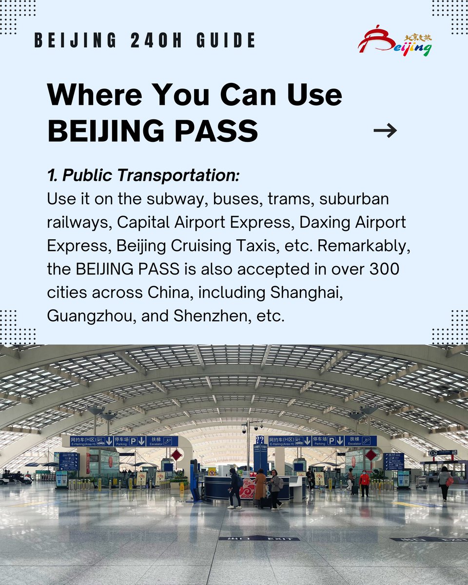 VisitBeijingcn's tweet photo. China's #240hourvisafree policy lets travelers from 54 countries explore for up to 10 days. Get your #BEIJINGPASS at @PEKAirport for easy access to transport, shopping, and top attractions like the #GreatWall. #Beijing240HGuide #ChinaTravel #VisitBeijing #Beijing https://t.co/NaxnHQtMeJ