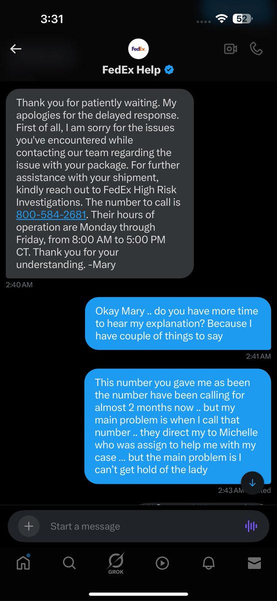 Glorious450's tweet photo. Dear @FedExHelp 
What’s the point of you asking me to send u a DM when you still going to walk me through the same circle.. I am tired of this .. have made it clear and known that each time I call this numb.. I get directed to Michelle because she’s assign to the case https://t.co/viZCgp8DW2