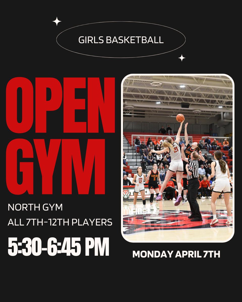 Open gym tomorrow evening, hope to see you there!

Shoutout to Mrs. Blok and her Sports and Entertainment Marketing Class for the graphic this week!!