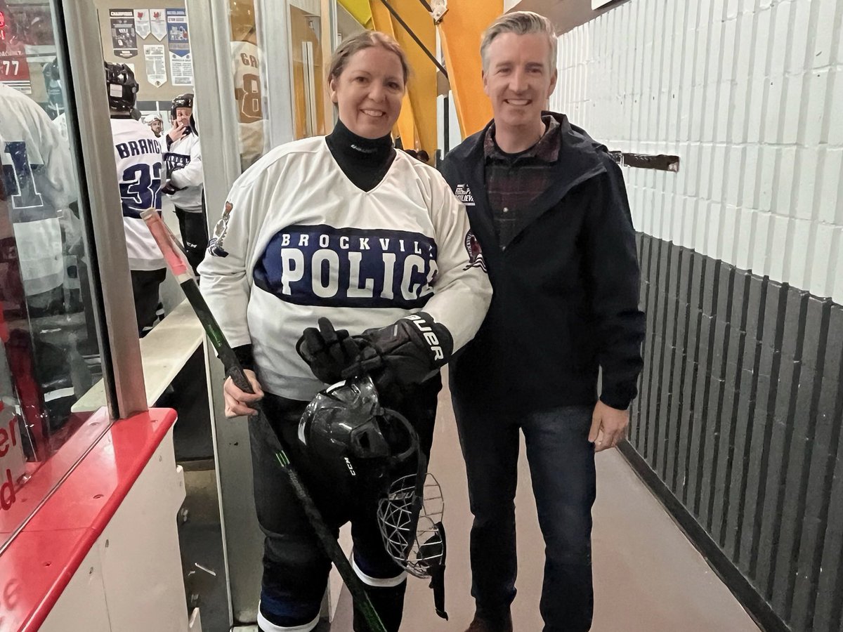 MikeBarrettON's tweet image. Honoured to drop the puck at Battle of the Badges! 🚓 🚒 

Fire edged Police 4–3, but the REAL win was raising $5,100 for the Cooperative Care Centre.

Grateful to @BrockvilleFFs and @BPS_Association for your service and community spirit—on and off the ice!
