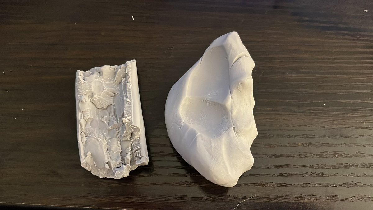 Useless Sculpey before and after. Conditioned using Vaseline and a lot of muscle work.