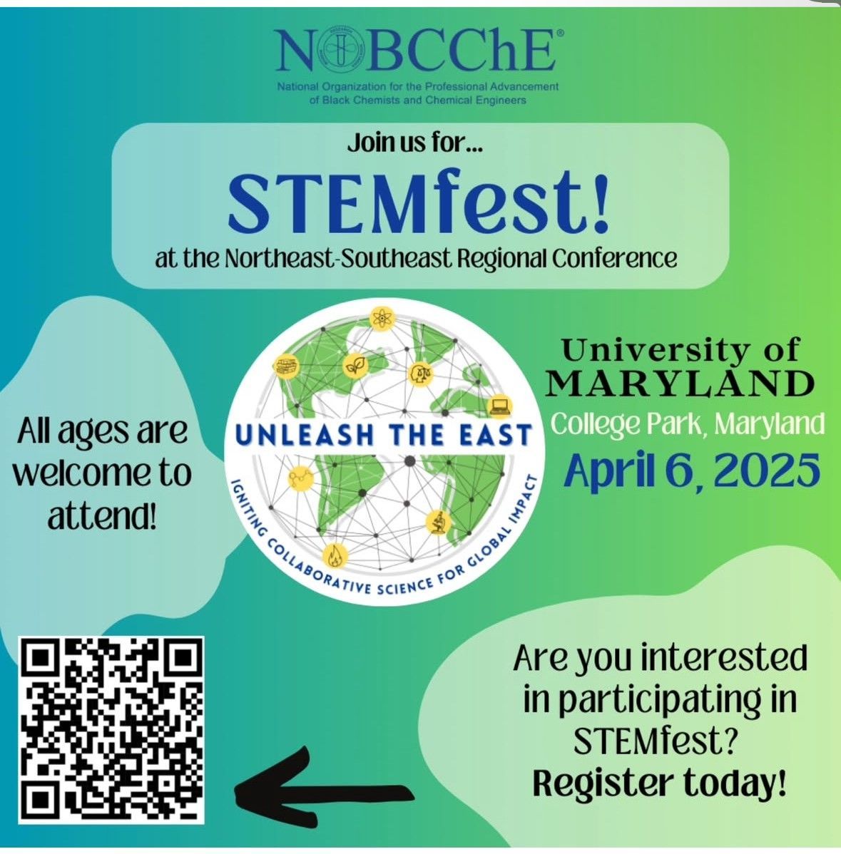 The Committee on Minority Affairs had a great time supporting the NE/SE NOBCChE Regional Conference at STEMFest! Graduate/Undergraduate Volunteers from Virginia State University and Howard University lead a hands-on science activity for kids-making “fake snow”using polyacrylamide