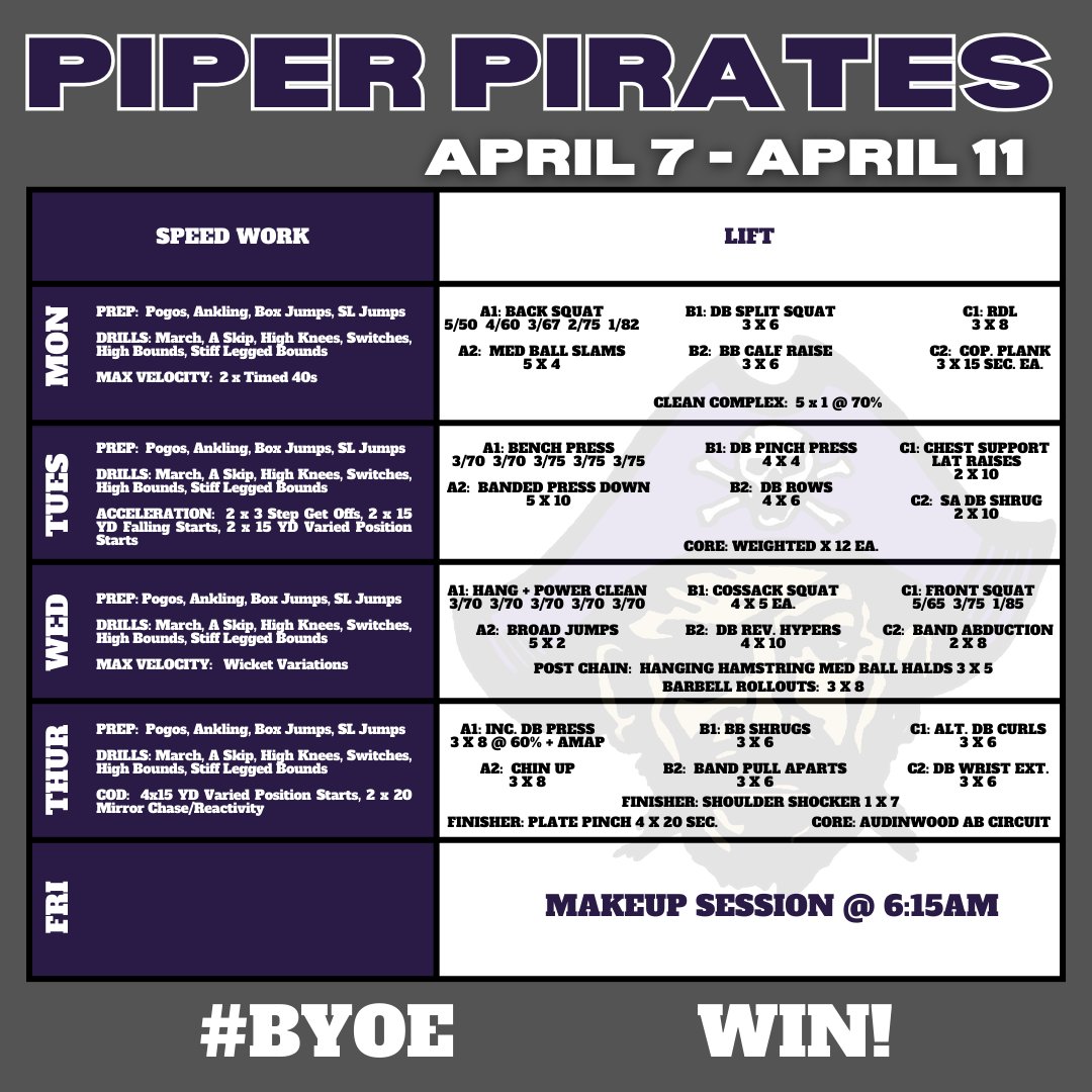 If you want it, work for it!  It's another great week to get better.  Let's get after it, Pirates! <a href="/PiratesPiperFB/">Piper Pirates Football</a>