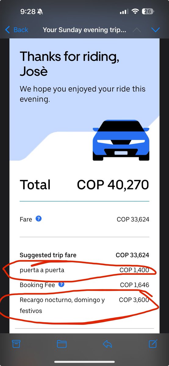 joshlevine2k's tweet photo. Hey @Uber is there a reason for these extra fees? “Door to door fee” “nighttime, Sunday, or holiday fee” https://t.co/STnyP3XPSh
