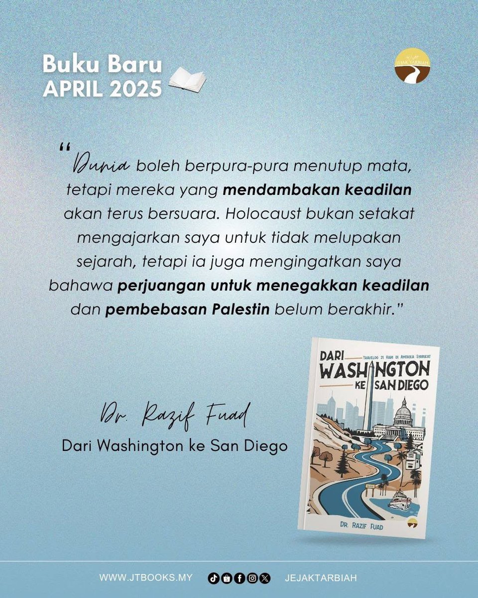 mohamadrazif's tweet photo. "Mereka yang cintakan keadilan tidak akan diam. Holocaust mengajar kita untuk tidak lupa β bahawa perjuangan Palestin masih belum selesai."
π Dari Washington ke San Diego
#travelog #amerika #bukujejaktarbiah #bukubaru #bakalterbit https://t.co/BXZxwsLFvH
