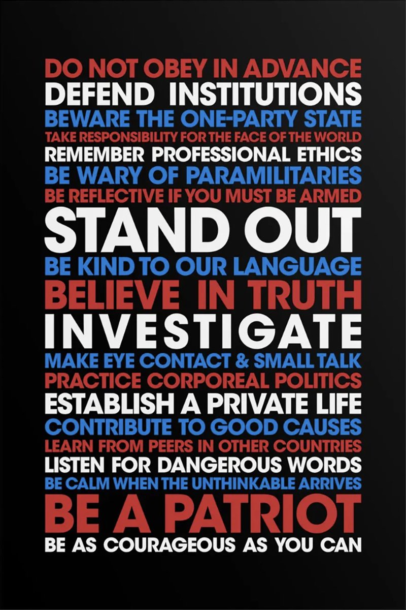 The most important video you will watch in 2025:
youtu.be/cXR5HLodsT8

20 ways to preserve democracy.
20 actions you can take in 2025..
"20 Lessons on Tyranny."

Or get the book by Timothy Snyder.
Graphic by FutureTenseCo/Etsy