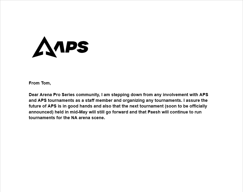 ArenaProSeries's tweet image. The end of an era. Potentially no one knows the extent of the effort he has put into this community. May we make him proud.