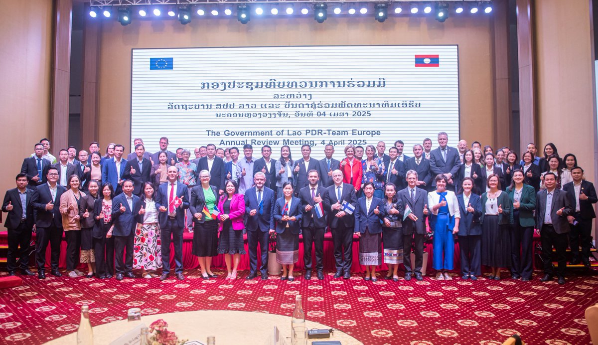 📢 European Development Partners and Lao PDR officials met to review progress under the #TeamEurope Strategy 2021–2025 and the #GlobalGateway.

Commitments have grown from EUR 550M to EUR 672M to scale up impactful cooperation! 🤝🌍

#TeamEurope #SustainableGrowth #GlobalGateway