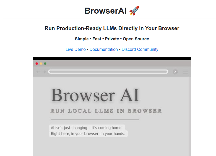 rohanpaul_ai's tweet photo. Github 👨‍🔧: Run local LLMs like llama, deepseek-distill, kokoro and more inside your browser

→ Execute production-ready LLMs, Speech-to-Text, and Text-to-Speech models directly within the user's browser.

→ Guarantees 100% privacy through local, client-side processing.

→ Utilizes WebGPU for significantly accelerated inference performance.

→ Eliminates server infrastructure costs and supports offline functionality after initial model download.

→ Offers a developer-friendly SDK with support for both MLC and Transformers.js engines.

→ Includes pre-optimized models like Llama-3.2, Gemma, Whisper, and Kokoro-TTS.

→ Supports advanced features like structured JSON output generation via schemas, non-blocking UI with Web Workers, speech recognition, text-to-speech, and built-in database functions for conversation/embedding storage.

----------------------------

📌 github. com/Cloud-Code-AI/BrowserAI