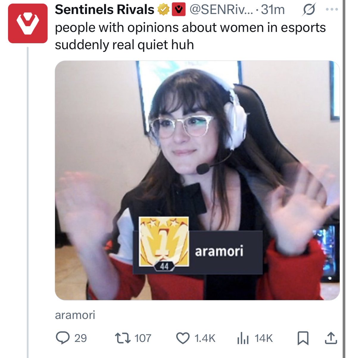 MRivalsEsports's tweet image. “Probably one of the most biggest wins I can think of for women as a whole in Esports”

Nadeshot congratulates @Aramori_ and @SENRivals after their win against 100 Thieves to win MRC