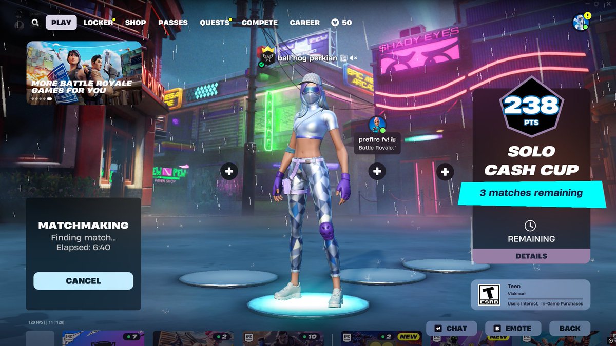 No game, could've earned from a top 3 with a 2 kills. probably got 90th by the time games are done.
