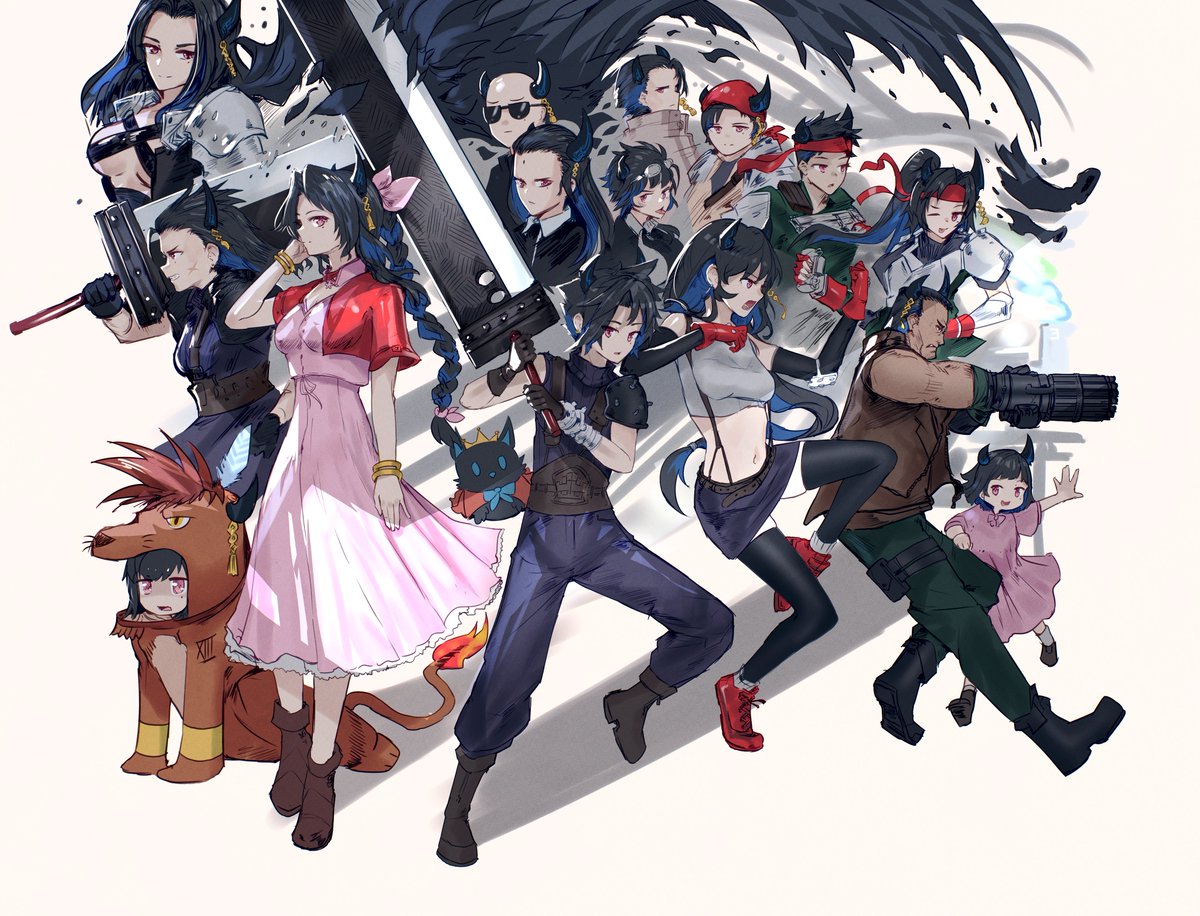 エアリス・ゲインズブール ,クラウド・ストライフ ,ティファ・ロックハート 「FFVII Rissa !!!!(Only the characters fro」|advarcherのイラスト