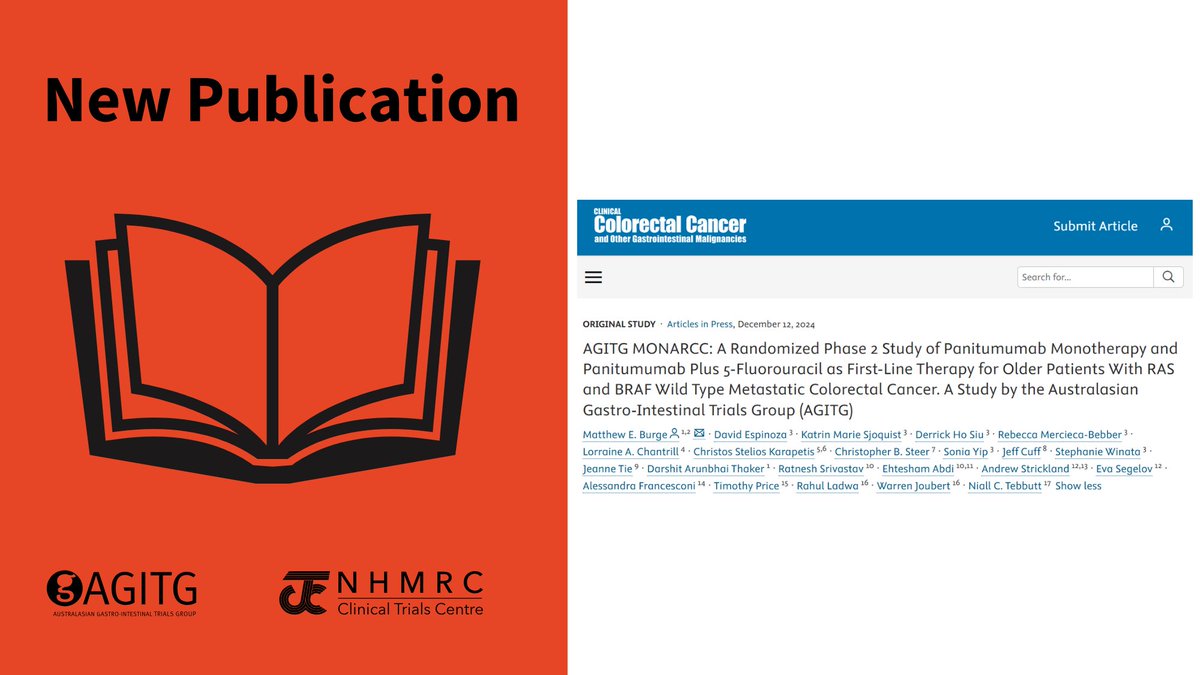 NHMRC CTC (@trialscentre) on Twitter photo #NewPublication 🔬📃
Congrats to the #MONARCC study who were published in Clinical Colorectal Cancer. View the study results here 👉🏻 bit.ly/4lz8goO
<a href="/GICancer/">GI Cancer Institute and AGITG</a> <a href="/OncologyAdvance/">Oncology Advance</a>
#ClinicalTrial #CancerResearch #GICancer #NewPublication 🔬📃
Congrats to the #MONARCC study who were published in Clinical Colorectal Cancer. View the study results here 👉🏻 bit.ly/4lz8goO
<a href="/GICancer/">GI Cancer Institute and AGITG</a> <a href="/OncologyAdvance/">Oncology Advance</a>
#ClinicalTrial #CancerResearch #GICancer