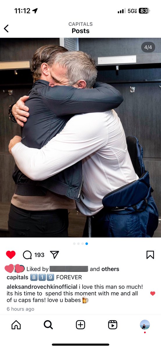 alex ovechkin has only made two social media posts since breaking the all time goal record and both have been to emphatically declare his deep and profound love for nicklas backstrom