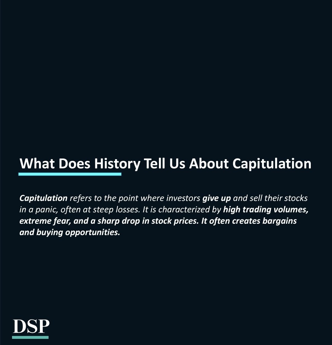 In the April 2025 edition of DSPNetra there is a section on - 'What does history tell us about capitulation?'

This section has 7 signal which serve as a guard rail to ascertain the extent of capitulation. 

Here is a thread 🧵which puts all these signal together.