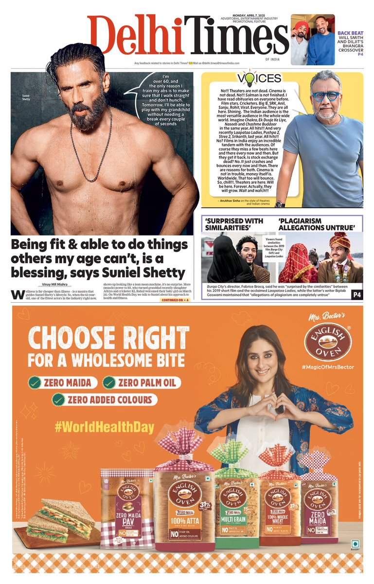 Delhi Times (@delhitimestweet) on Twitter photo Today’s P1: #SunielShetty talks about his fitness mantra, #AnubhavSinha on the state of theatres and Indian cinema, #LaapataaLadies writer #BiplabGoswami denies plagiarism allegations
Read: bit.ly/3r0dVfE
<a href="/SunielVShetty/">Suniel Shetty</a> <a href="/anubhavsinha/">Anubhav Sinha</a> #Bollywood #DelhiTimes Today’s P1: #SunielShetty talks about his fitness mantra, #AnubhavSinha on the state of theatres and Indian cinema, #LaapataaLadies writer #BiplabGoswami denies plagiarism allegations
Read: bit.ly/3r0dVfE
<a href="/SunielVShetty/">Suniel Shetty</a> <a href="/anubhavsinha/">Anubhav Sinha</a> #Bollywood #DelhiTimes