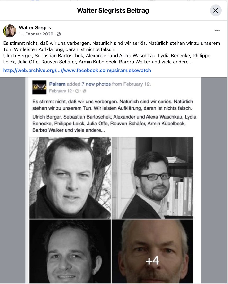 RealWsiegrist's tweet image. Es stimmt nicht, daß wir uns verbergen. Natürlich sind wir seriös. Natürlich stehen wir zu unserem Tun. Wir leisten Aufklärung, daran ist nichts falsch.
Ulrich Berger, Sebastian Bartoschek, Alexander und Alexa Waschkau, Lydia Benecke, Philippe Leick, Julia Offe, Rouven Schäfer,…