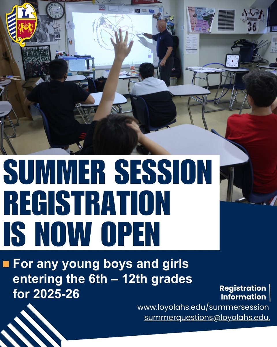 Loyola Summer Session registration is officially open today! This year's session will run from Monday, June 16th to Friday, July 11th.📚

Courses are offered for any young boys and girls entering the 6th–12th grades. Please visit the Summer Session page on the Loyola website.