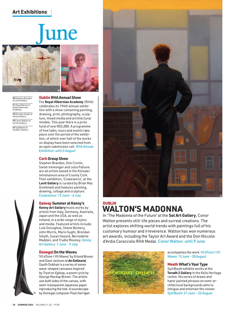 Irish Arts Review (@irishartsreview) on Twitter photo INCLUDE your EXHIBITION SCHEDULE in the SUMMER 2025 EDITION of the IRISH ARTS REVIEW (On Sale 23 MAY)
Please send a 200 word press release + hi-res jpegs/tiffs (300dpi) captioned with the artist's name to production@irishartsreview.com by close of business Friday 11 April. INCLUDE your EXHIBITION SCHEDULE in the SUMMER 2025 EDITION of the IRISH ARTS REVIEW (On Sale 23 MAY)
Please send a 200 word press release + hi-res jpegs/tiffs (300dpi) captioned with the artist's name to production@irishartsreview.com by close of business Friday 11 April.