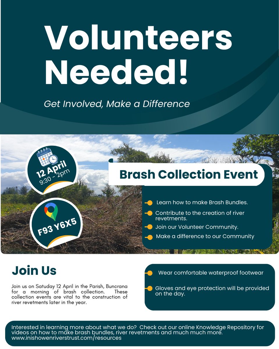 Come join us on Saturday 12th April for a morning of brash collection.  For more information on what we do check out our online Knowledge Repository, for demonstration video's, reports, presentations and much much more.  inishowenriverstrust.com/resources