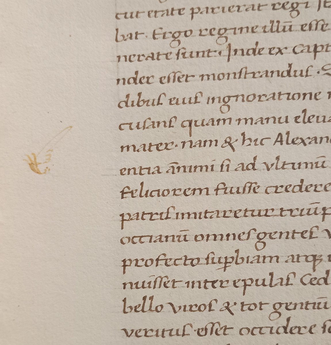 An early reader used a delicate manicule to point out an important section in this c.16th century manuscript of Quintus Curtius' History of Alexander the Great.